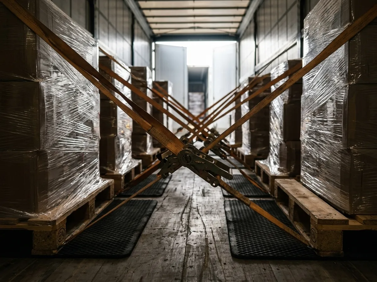 Upínacie popruhy a zaistené palety v návese